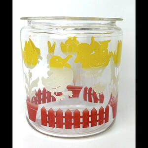 Vtg Anchor Hocking Baby Nursery Canister Bunny Duck Lamb Bottom Only No Lid